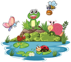 Wall Mural - Happy Animals by the Pond