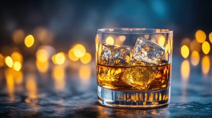 Canvas Print - Whiskey on the Rocks with Bokeh Lights