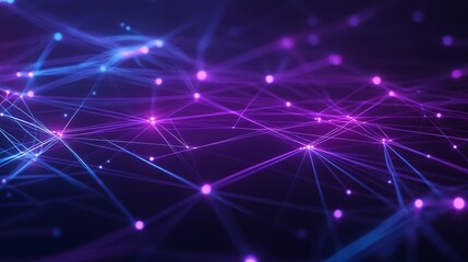 Wall Mural - Dynamic abstract background featuring vibrant blue and purple light trails overlaid with a network of shimmering dots.