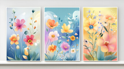 Set of flowers art posters abstract modern concept art