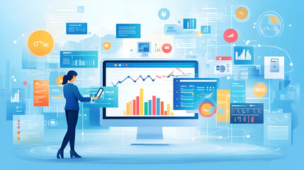 Wall Mural - Customer Relationship Management (CRM) Systems, customer relationship management (CRM) systems with an image depicting marketers managing customer data, AI