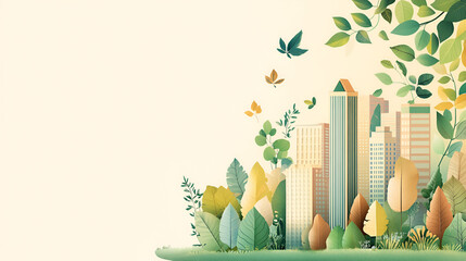 
Ecology concept sustainability city landscape made from leaves, eco illustration design with space for text, generative ai