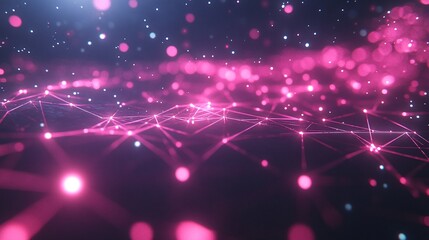 Wall Mural - Vibrant pink particles flow through a network, illustrating digital connectivity and modern technology in a mesmerizing abstract scene.