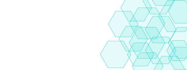 Fototapete - Abstract Hexagonal Network Design with Light Blue Geometric Shapes. Chemical pattern, futuristic pattern for background, backdrop. Geometric overlapping hexagon pattern