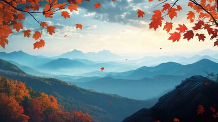 Gorgeous Scenery of a Natural Landscape with Leaves and Mountains