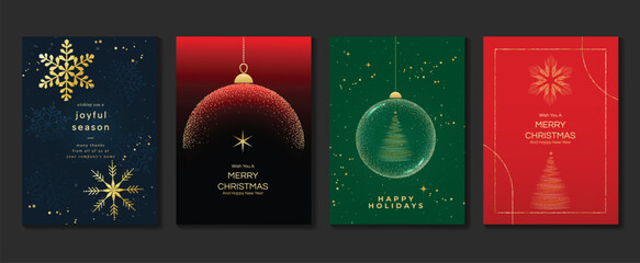 luxury christmas invitation card art deco design vector. christmas bauble, snowflake, tree in spot t