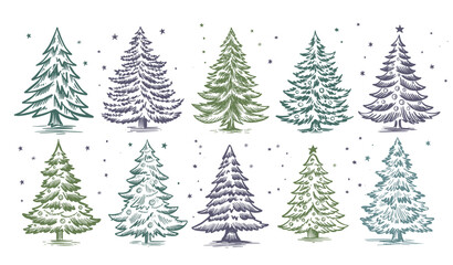 Wall Mural - Christmas tree on white. Hand drawn illustration.	
