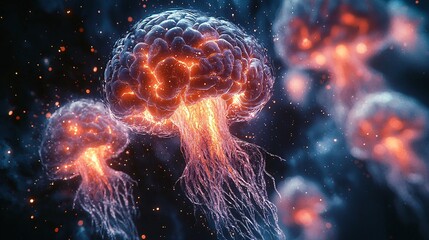 Wall Mural - a futuristic representation of the impact of multiple sclerosis on brain volume and the loss of whit