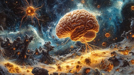 Wall Mural - a visual depiction of how ms creates lesions that disrupt motor control signals in the brain