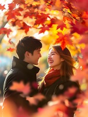 Couple in love smiling in autumn