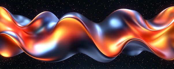 A captivating abstract wave design featuring fluid shapes in orange and blue tones, set against a dark backdrop.