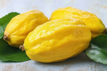 Wall Mural - Ripe and yellow citron fruit etrog isolated on background