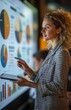 © yevgeniya131988 - Businesswoman giving a financial presentation with charts on screen in a modern conference room