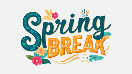 spring break typography lettering decorative design on plain white background