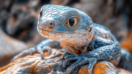 Close Up Portrait of a Blue Lizard with Striking Yellow Eyes