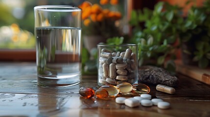 Supplements of zinc taken with a healthy diet and a glass containing water