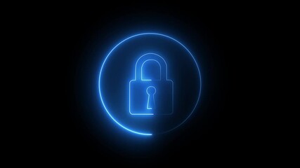 glowing neon color animation lock icon protection safety security privacy password circle closed ani