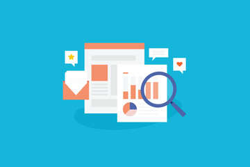 Wall Mural - Website traffic analysis, Website report, SEO audit, Digital marketing analytics, Social media audience engagement, Vector illustration background.
