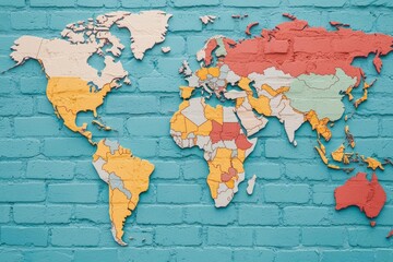  A map of the world divided by walls labeled  Tariffs  and  Quotas , trade protectionism, global economy isolation