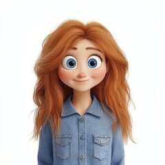 Canvas Print - A cheerful young woman with sparkling blue eyes and a playful denim shirt, radiating fun vibes with her messy ginger waves.