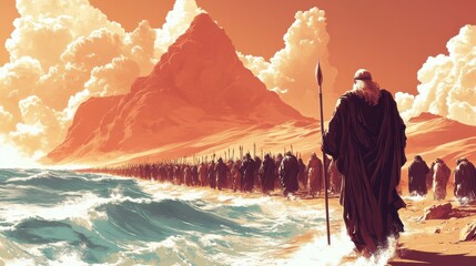 Moses leading the israelites through the red sea