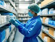 © UN Digital Art - Medical professional inspecting pharmaceutical products in a storage facility.
