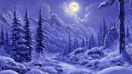 A pair of wolves howling together under the full moon in a snowy forest