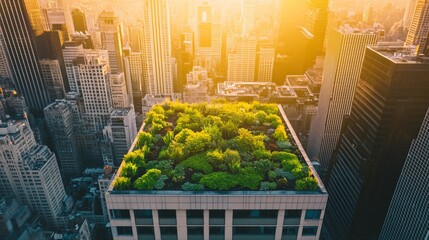 Wall Mural - Verdant Oasis in the Sky: Rooftop Garden Amid Towering Skyscrapers