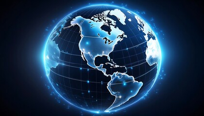 Leinwandbilder - A glowing blue digital globe with North America in focus