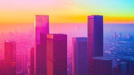 Wall Mural - Vibrant Cityscape at Sunset: Colorful Skyscrapers in the City