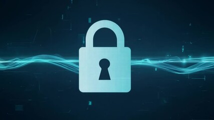 Poster - A digital lock symbol with a keyhole is displayed against a dark background, emphasizing themes of cybersecurity and digital safety through sleek blue lines and modern design elements.
