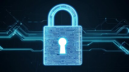 Aufkleber - A metallic padlock designed with intricate circuit patterns stands firmly against a deep blue background, highlighting the importance of security in the digital age.