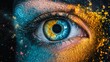© CreativeArt - A close-up of a vibrant human eye surrounded by colorful splashes of paint, showcasing unique textures and hues against a dark background