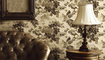 A sepia-toned wallpaper featuring antique floral patterns and ornate frames, offering a nostalgic charm