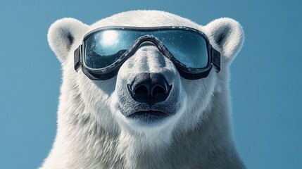 Wall Mural - Close-up of a polar bear wearing ski goggles. 