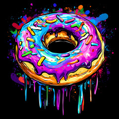 Wall Mural - Pop Art Donut with Multicolored Glaze and Sprinkles, Dripping in a Bold, Artistic Style, Perfect for Creative Dessert Themes