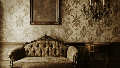 A sepia-toned wallpaper featuring antique floral patterns and ornate frames, offering a nostalgic charm