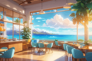 Cozy and cute open cafe interior in Hawaii