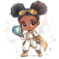 Canvas Print - Cute Black Girl Astronaut Holding a Globe.