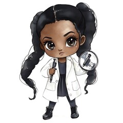 Canvas Print - Cute Black Girl Scientist Cartoon Illustration.