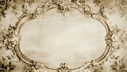 Wall Mural - A sepia-toned wallpaper featuring antique floral patterns and ornate frames, offering a nostalgic charm