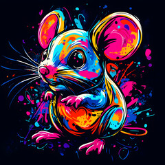 Wall Mural - Abstract neon mouse with colorful splashes
