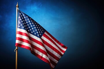 american flag on the blue texture background copy space