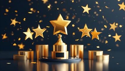 Wall Mural - Golden Five-Star Trophy as a Symbol of Success and Customer Satisfaction in AI-Generated Reviews