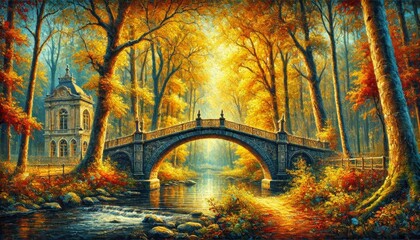 Wall Mural - Autumn Bridge Over Quiet Waters