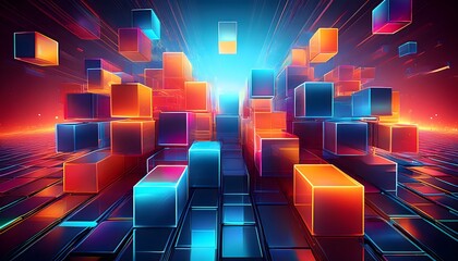 Wall Mural - Bright, overlapping cubes with bold neon highlights