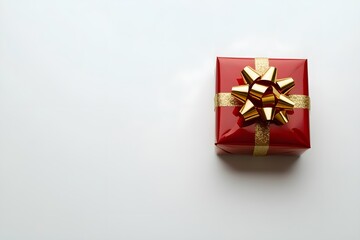 A red box with a gold bow on top of it