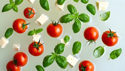 Wall Mural - Vibrant display of fresh tomatoes, basil, and cheese embodying healthy eating and the essence of fresh ingredients