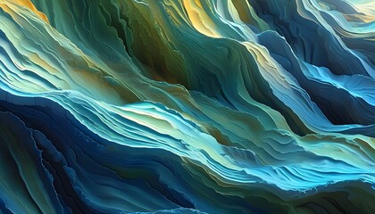 Wall Mural - Surreal Teal Waves Creating an Enigmatic Abstract Digital Landscape