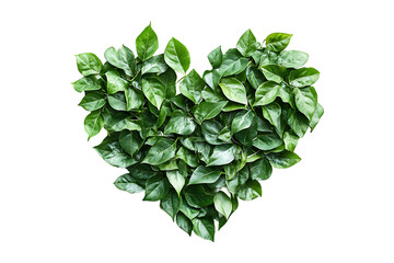 Green leaves forming a heart design isolated on transparent background.